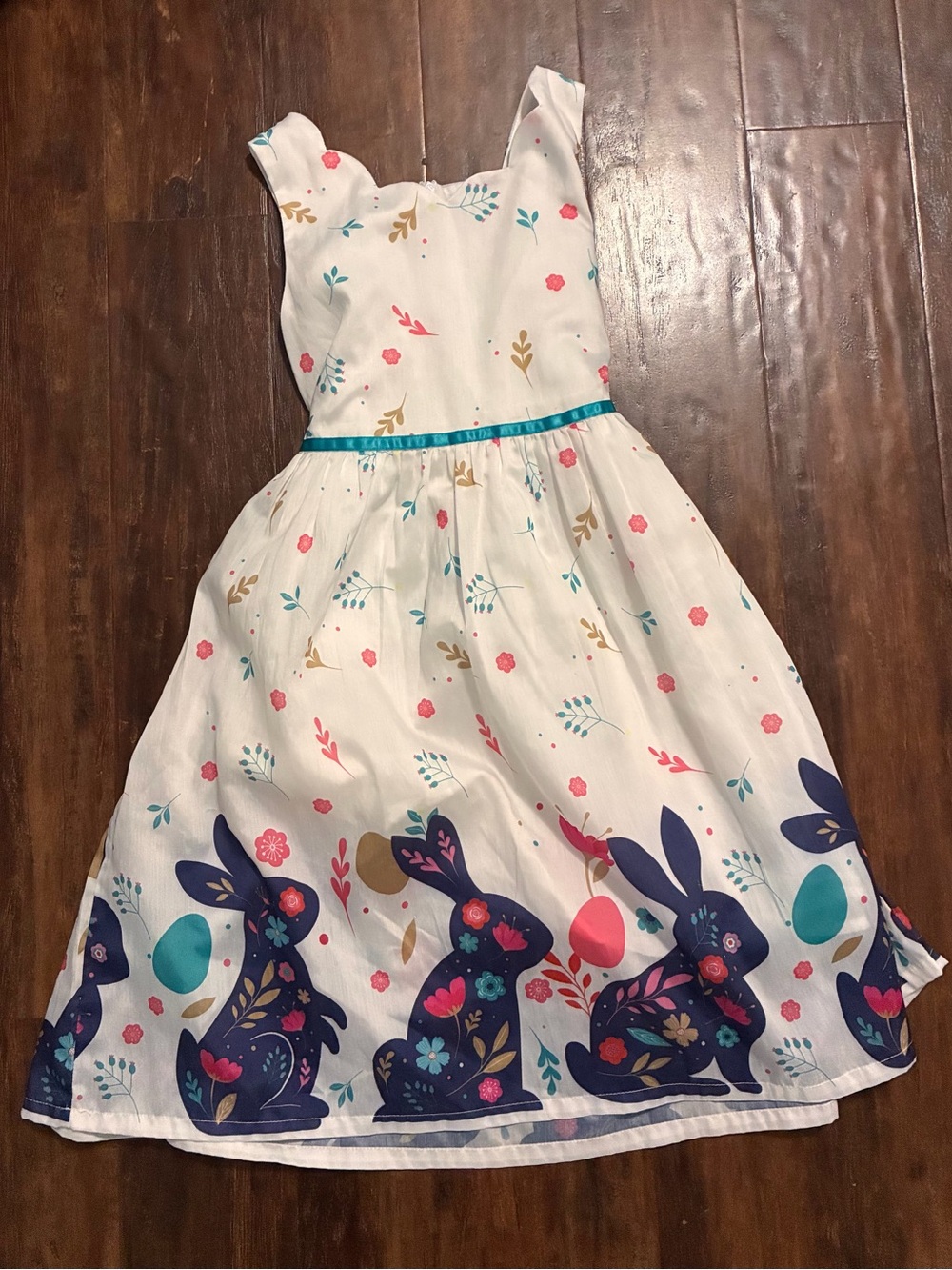 Sunny Fashion Girls White Easter Dress Size 10 Bunny Floral Print Bow Back